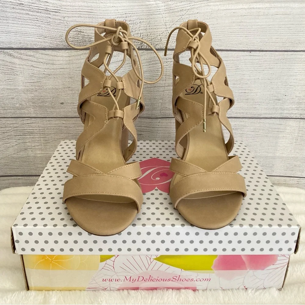 My Delicious Shoes | Mazie- H Lace Up Open Toe High Heels - Picture 2 of 11